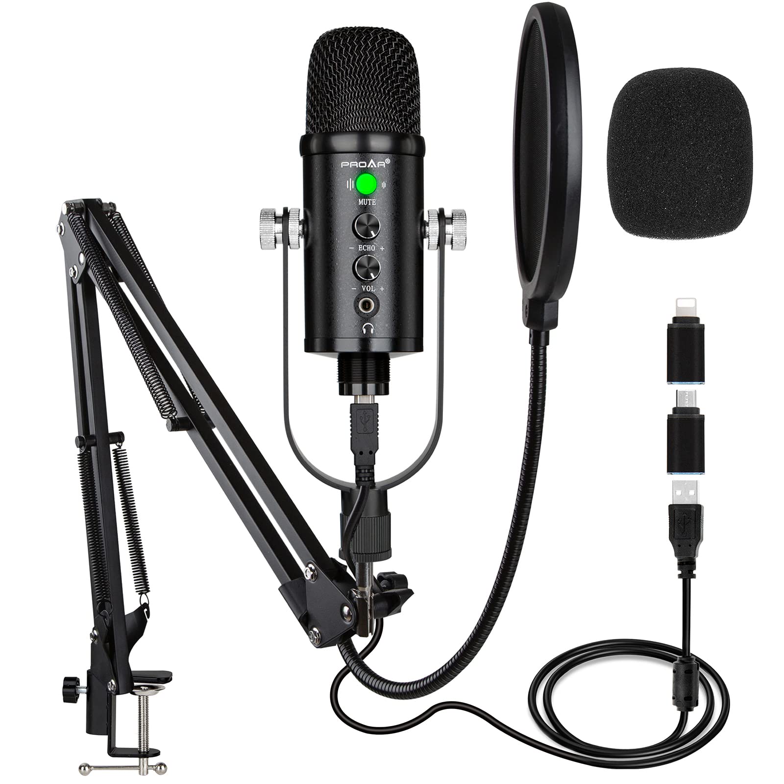 USB Microphone Condenser Computer PC Gaming Mic Podcast Microphone Kit for Streaming,Recording,Vocals,ASMR,Voice,Cardioid Studio