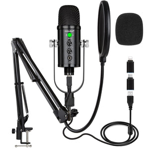 USB Microphone Condenser Computer PC Gaming Mic Podcast Microphone Kit for Streaming,Recording,Vocals,ASMR,Voice,Cardioid Studio