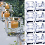 Clear Glass Square Tealight Candle Holders, Set of 8