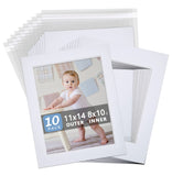 Somime 10 Pack White Photo Board 11x14 Mat for 8.5x11 Photo Mat, White Core Bevel Cut 11x14 Matted Picture Frame Mat Kit Include