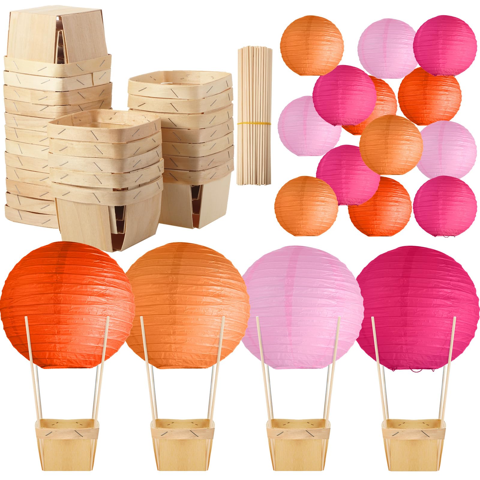 Namalu 24 Set Hot Air Balloon Centerpieces Paper Lanterns Wooden Candy Boxes with Sticks DIY Craft for Baby Shower Wedding Bache