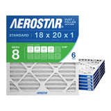 Aerostar 18x20x1 MERV 6 Pleated Air Filter, AC Furnace Air Filter, 6 Pack (Actual Size: 17 3/4x 19 3/4 x 3/4)