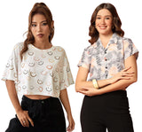 Toplot Women'S Casual Printed Crop Top With Short Sleeve Pack Of 2 (Combo-5135-Tre-Sml-Xs),Tree-Smile,,B0CCXV47P4
