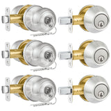 Plustool 3 Pack Entry Door Lock and Single Cylinder Deadbolt Combo Set, Keyed Alike Satin Nickel Exterior Door Knobs with Lock&K