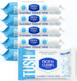 Nice 'N CLEAN Flushable Toddler Wipes 42ct (6-Pack) | 100% Plant-Based, Unscented Wet Wipes for Sensitive Skin | Potty Training 