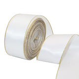 David accessories Whit Satin Ribbon with Gold Edges 1.5 Inch Wide 20 Yards, Gold Border Fabric Ribbons for Gift Wrapping DIY Cra