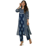 Anni Designer Women'S Cotton Blend Straight Fit Printed Kurta With Pant (Nagina Blue_L_Purple_Large),Blue,L