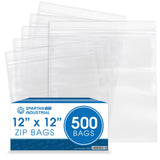 Spartan Industrial - 12X 12(500 Count) 2 Mil Clear Reclosable Zip Plastic Poly Bags with Resealable Lock Seal Zipper