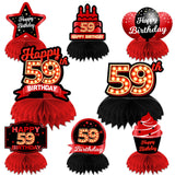 Happy 59th Birthday Red and Black Table Honeycomb Centerpieces Balloons Theme Decor Table Decorations Table Toppers for Girls Wo