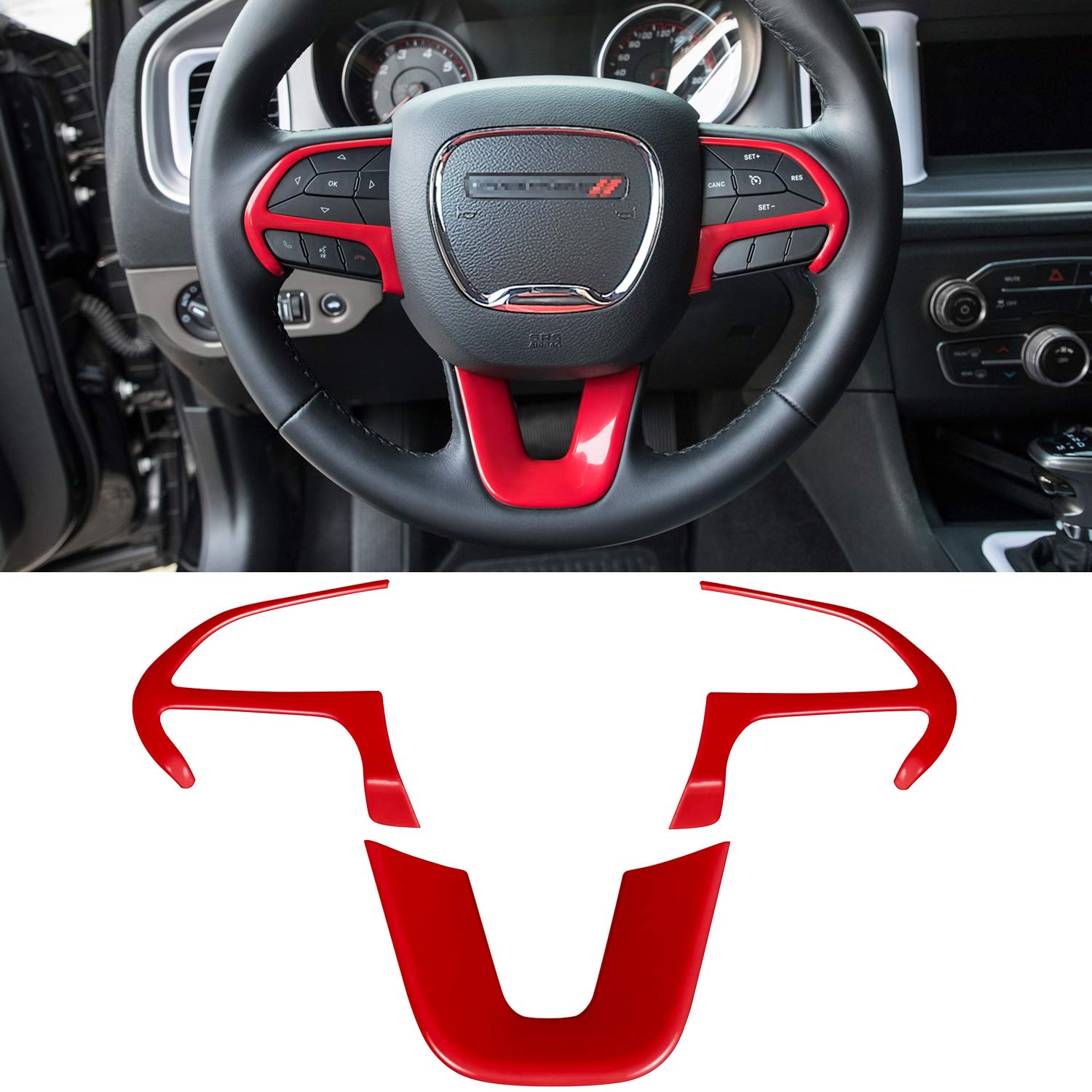Steering Wheel Cover Trim Interior Accessories Decoration Kit for 2015-2021 Dodge Challenger Charger, for 2014-2021 Dodge Durang