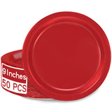 QZYL 50 PCS Paper Plates, Red Heavy Duty Party Plates, Round 9 Inches Disposable Paper Dinner Plates, Everyday Use Paper Plates 