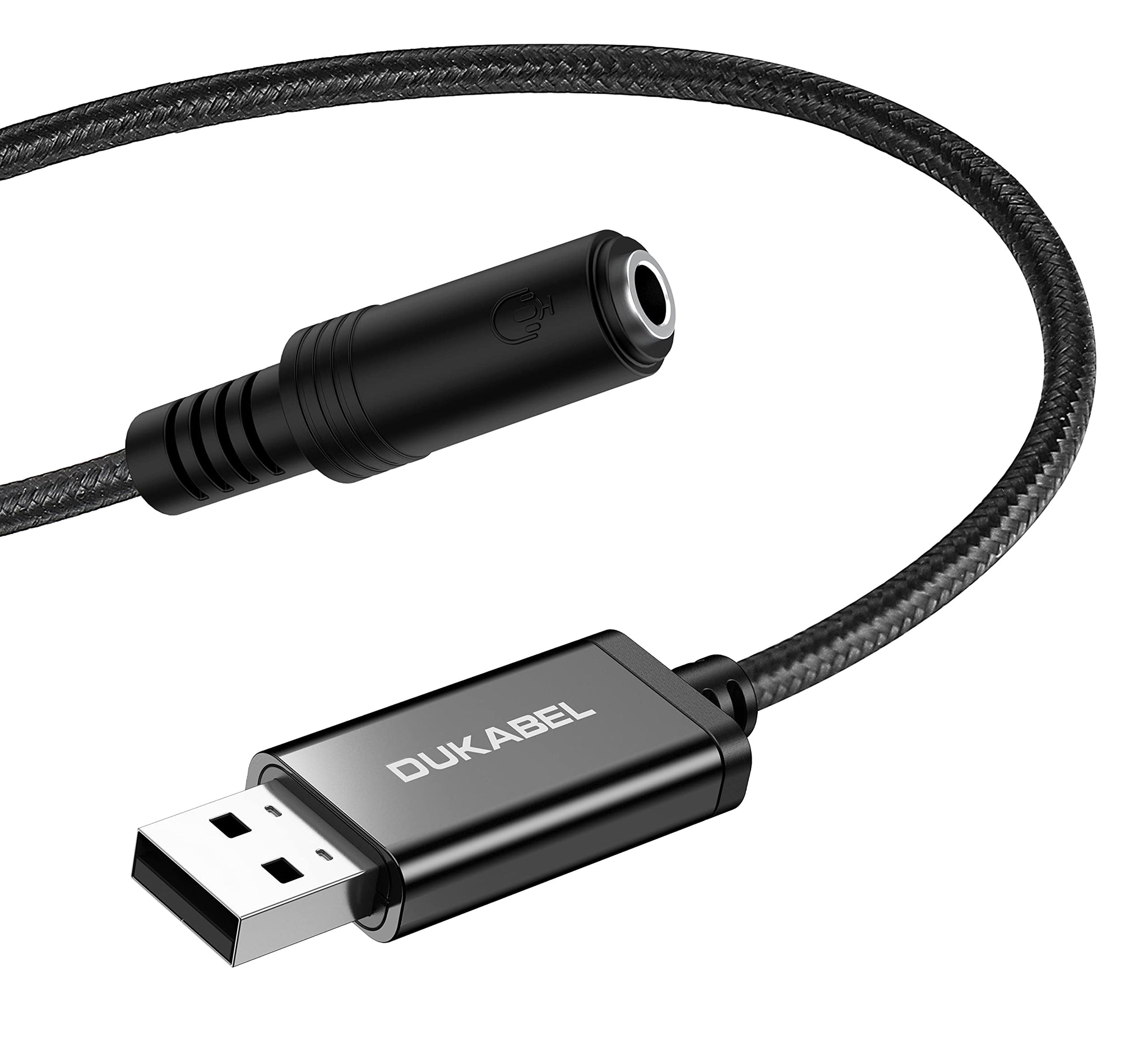DUKABEL USB to 3.5mm Jack Audio Adapter, USB to Aux Cable with TRRS 4-Pole Mic-Supported USB to Headphone AUX Adapter Built-in C