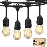 Svater 144 FT Outdoor String Lights 2W, Patio Light for Outside with 48 Antique S14 Plastic LED Bulbs, IP65 Waterproof Hanging C