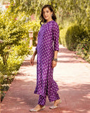 Anni Designer Women'S Cotton Blend Straight Printed Kurta With Palazzo (Tenzin Purple_M_Purple_Medium),Purple,M,,,