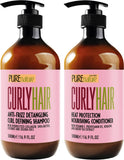 Curly Hair Shampoo and Conditioner Set - Sulfate Free and Color Safe - For Wavy, Frizzy, Fine, Black and Permed Styles - Moistur
