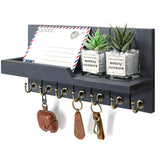 Pine Wood Key Holder Wall Mount for Home Decor - Stylish Key Holder for Wall with Shelf and 7 Key Hooks for Mail Organizer - Rus