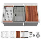 Logmey 33x22 Drop In Kitchen Sink Double Bowl 60/40 Sinks - 33 inch Workstation Sink Low Divide 60/40 Double Stainless Steel Led