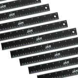 JAM PAPER Strong Aluminum Bulk Rulers - 12 Inch - Metal Ruler with Non-Skid Cork Backing - Black Metallic - 12/Pack