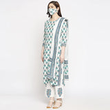 Anni Designer Women'S Cotton Straight Kurta With Palazzo & Dupatta (Jaipuri Sea Green_Gsk_M_Sea Green_Medium),Sea Green,M,Cotton,Straight,