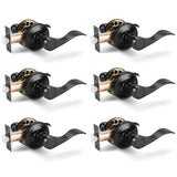 Gobrico 6 Pack Hallway/Closet Passage Door Handle Levers in Matte Black, Interior Wave Style Reversible Door Knob Without Lockin