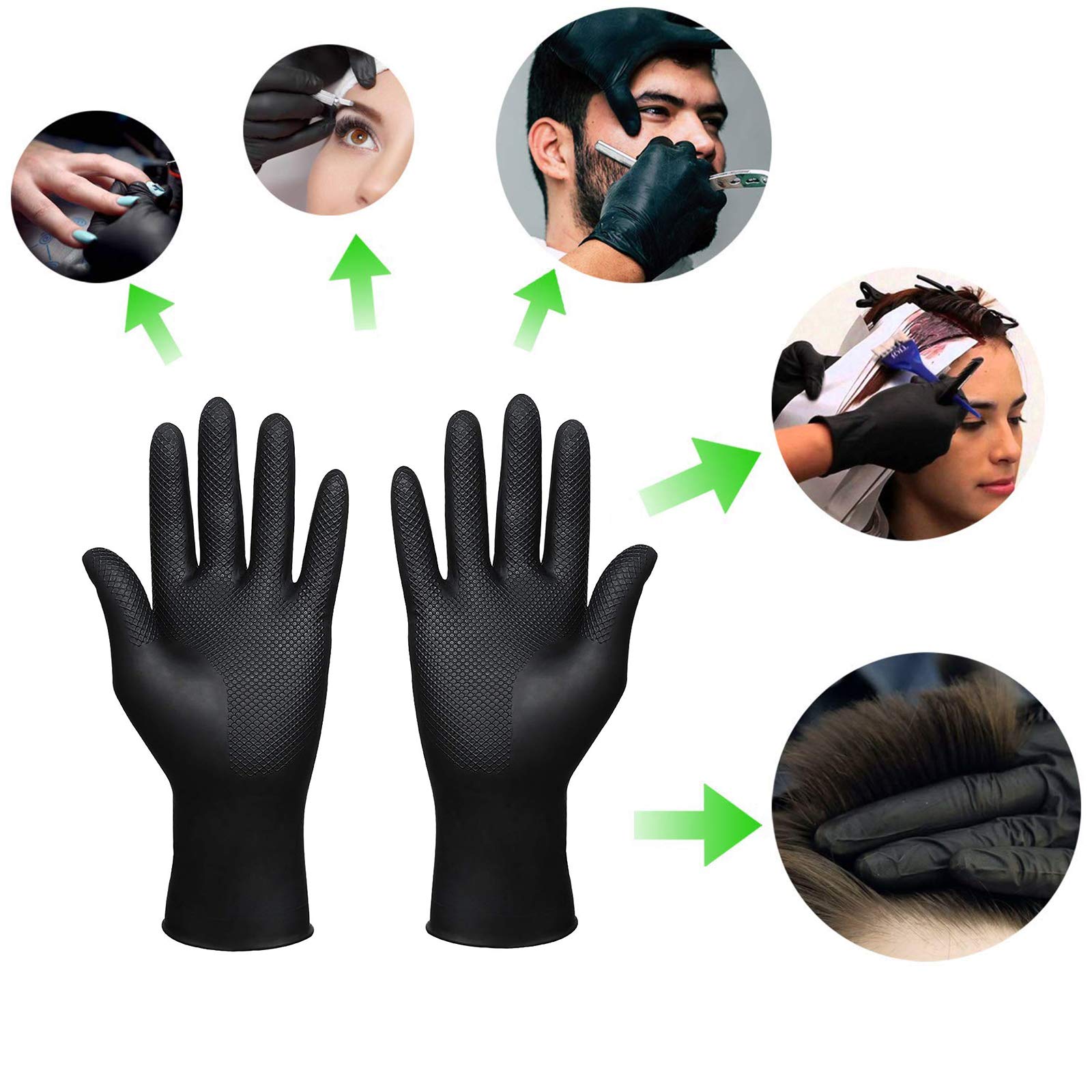 Hair Dye Gloves, Reusable Rubber Gloves, Professional Hair Coloring Accessories for Hair Salon Hair Dyeing (1 Pair, Large, Black