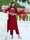 Gosriki Women'S Cotton Blend Embroidered Straight Kurta With Pant & Dupatta (Bgm Maroon-Gs_Xl_Maroon_X-Large),Maroon,,B0CHSDSZG1