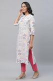 Aurelia White Geometric Printed Printed Cotton Straight Long Kurta For Women White Xl