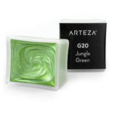 Arteza Metallic Watercolor Paint, Jungle Green A723, Set of 2 Half Pans, Pearl Paint, Vibrant and Pearlescent Hues, For Illustra