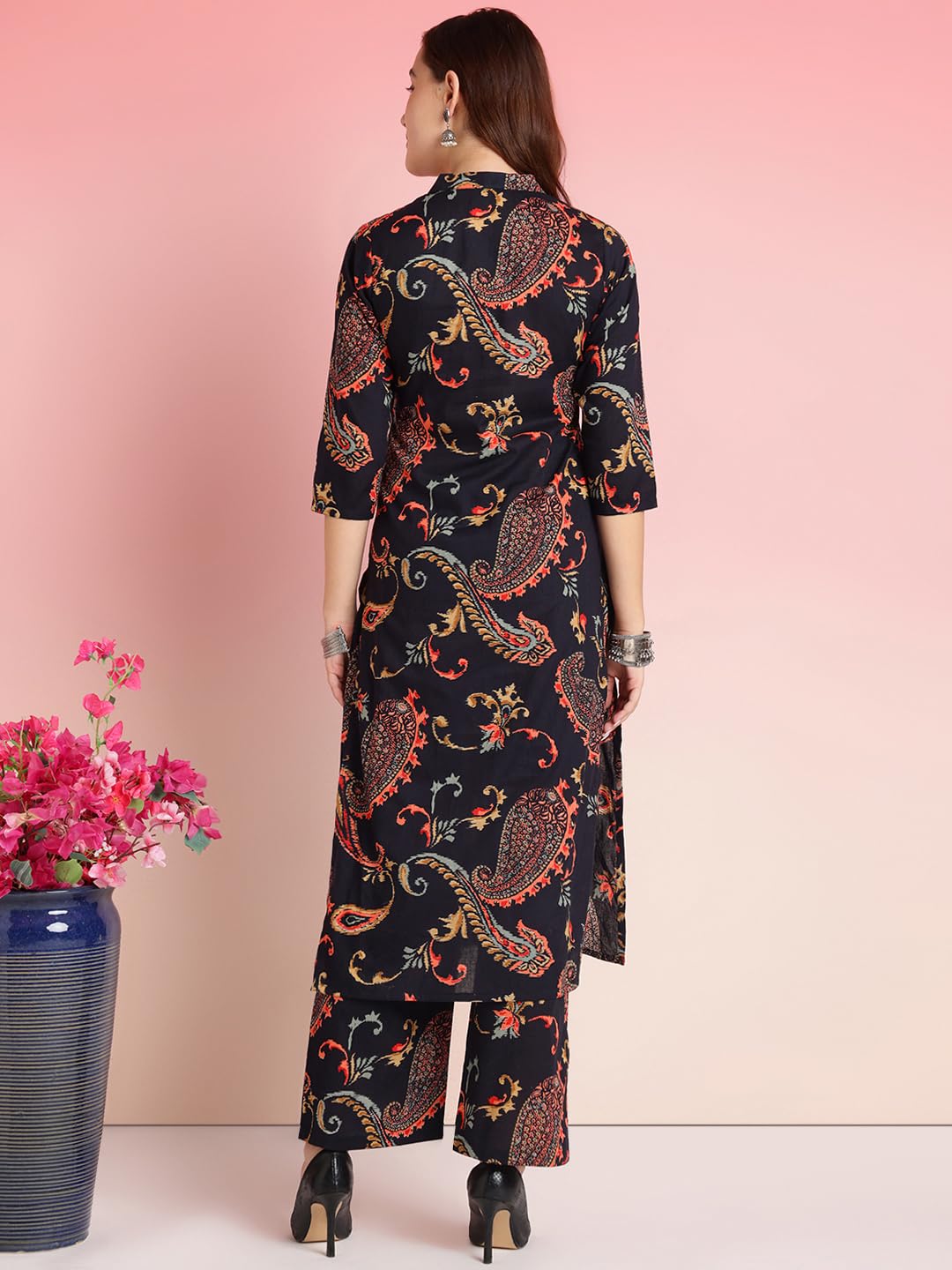 Gosriki Women'S Rayon Blend Straight Printed Kurta With Pant (Bhati Black-Gs_S_Black_Small),Black,,B0DRNMWWKT