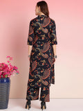 Gosriki Women'S Rayon Blend Straight Printed Kurta With Pant (Bhati Black-Gs_S_Black_Small),Black,,B0DRNMWWKT