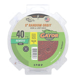 Gator 5 Random Orbit Hook & Loop Red Resin Aluminum Oxide Sanding Discs, 8Hole, 40 Grit, 50 Pack