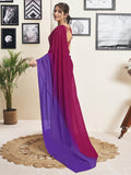 Satrani Women'S Georgette Dual Tone Ready To Wear Saree With Unstitched Blouse Piece (18Rs152Na_Dark Pink & Violet6)