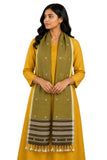 Ethnics Of Kutch Women Handloom Woven Kala Cotton Patterned Weaving Stole With Tassels 2.1 Mtr Length (Olive 09101D)