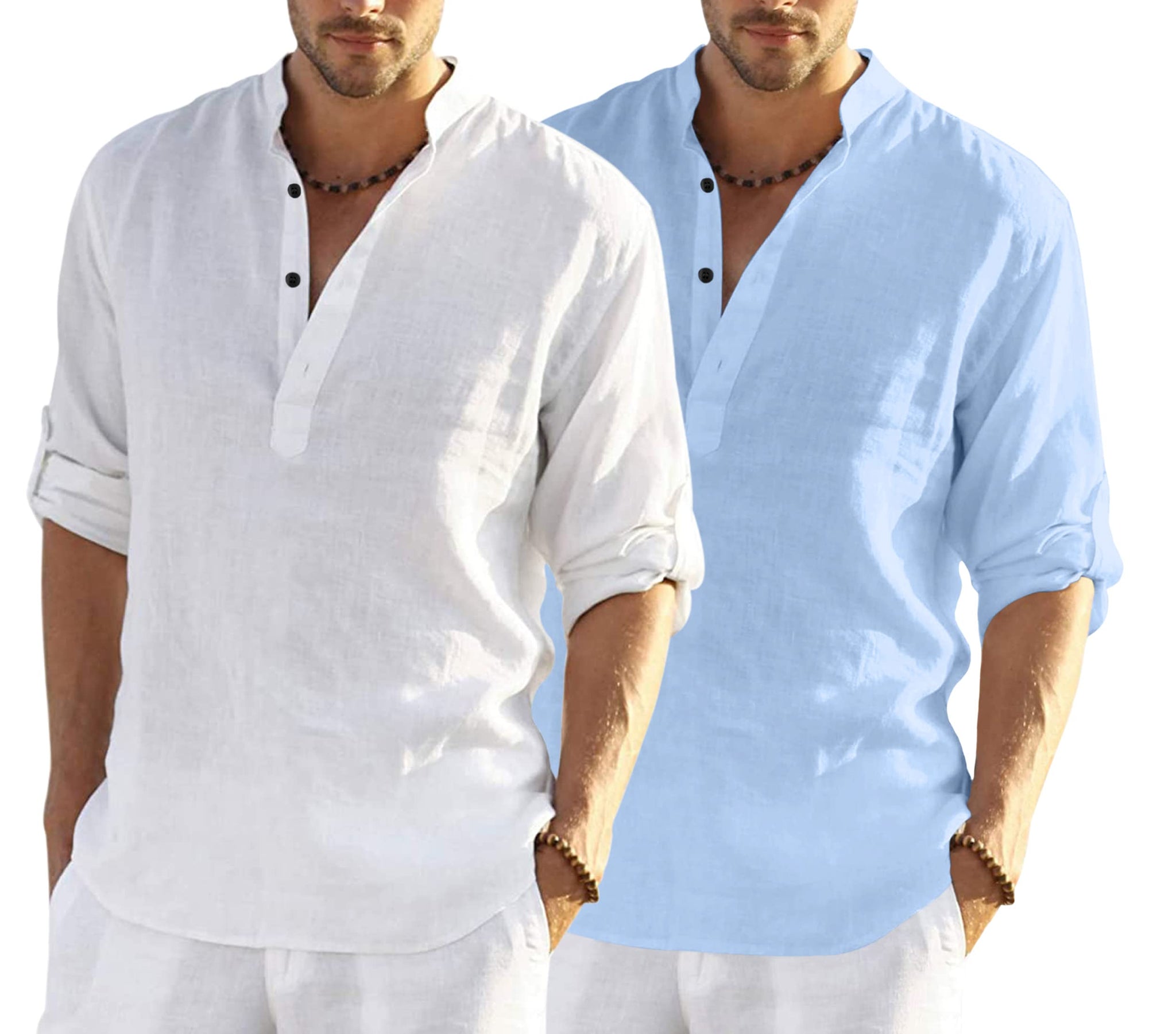 Bellstone Men'S Cotton Blend Solid Regular Dress Shirt (Kurta800Combo_White_Skyblue_Xl Sky Blue