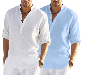 Bellstone Men'S Cotton Blend Solid Regular Dress Shirt (Kurta800Combo_White_Skyblue_Xl Sky Blue