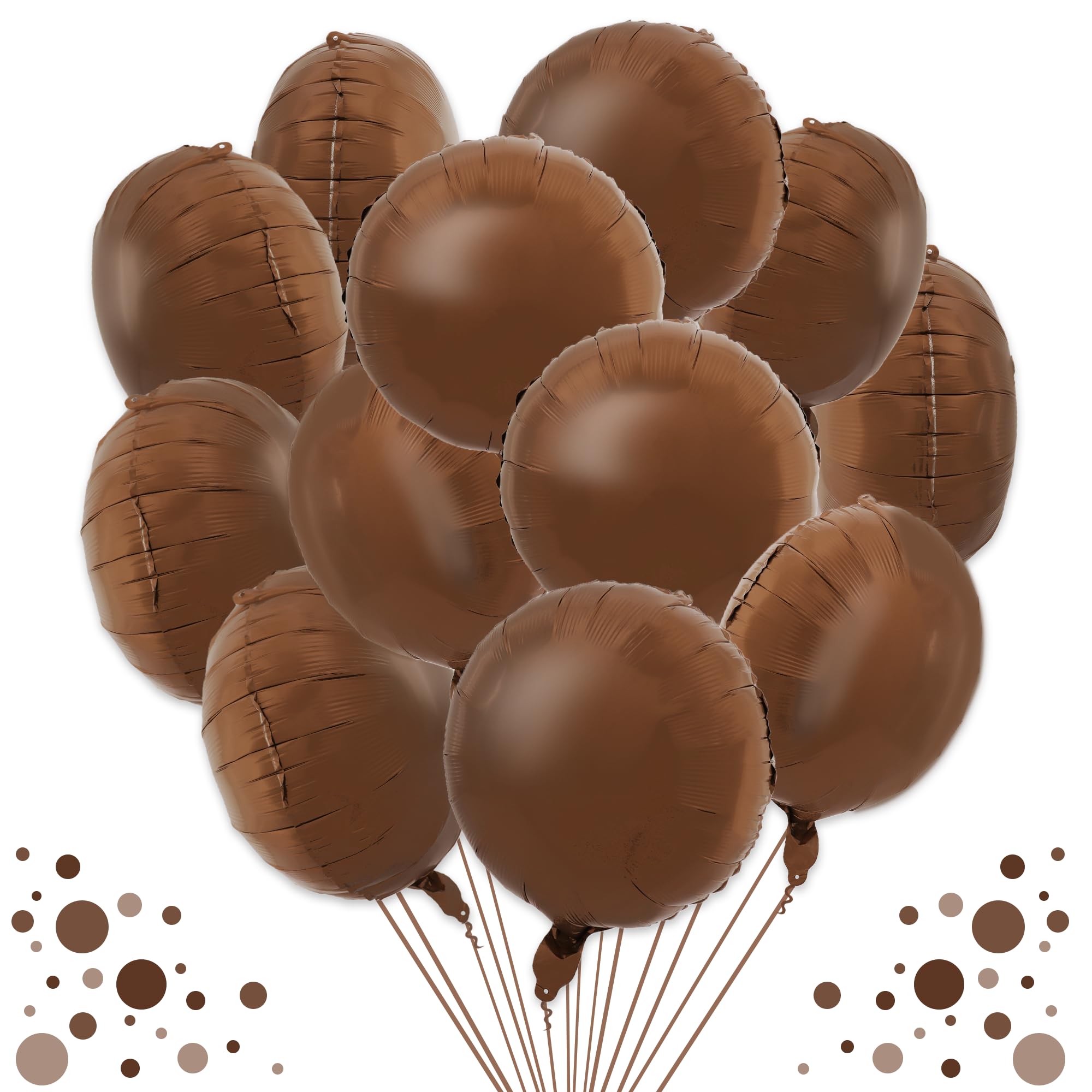 TONIFUL 30Pcs 18 Inch Chocolate Round Shape Foil Balloons Big Brown Circle Helium Mylar Ballons for Thanksgiving Birthday Weddin