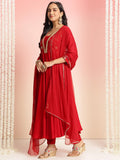 Anni Designer Women'S Rayon Blend Anarkali Embroidered Kurta With Pant & Dupatta (Bobheli Red_Xl_Red_X-Large),Red,XL,Rayon,Anarkali,