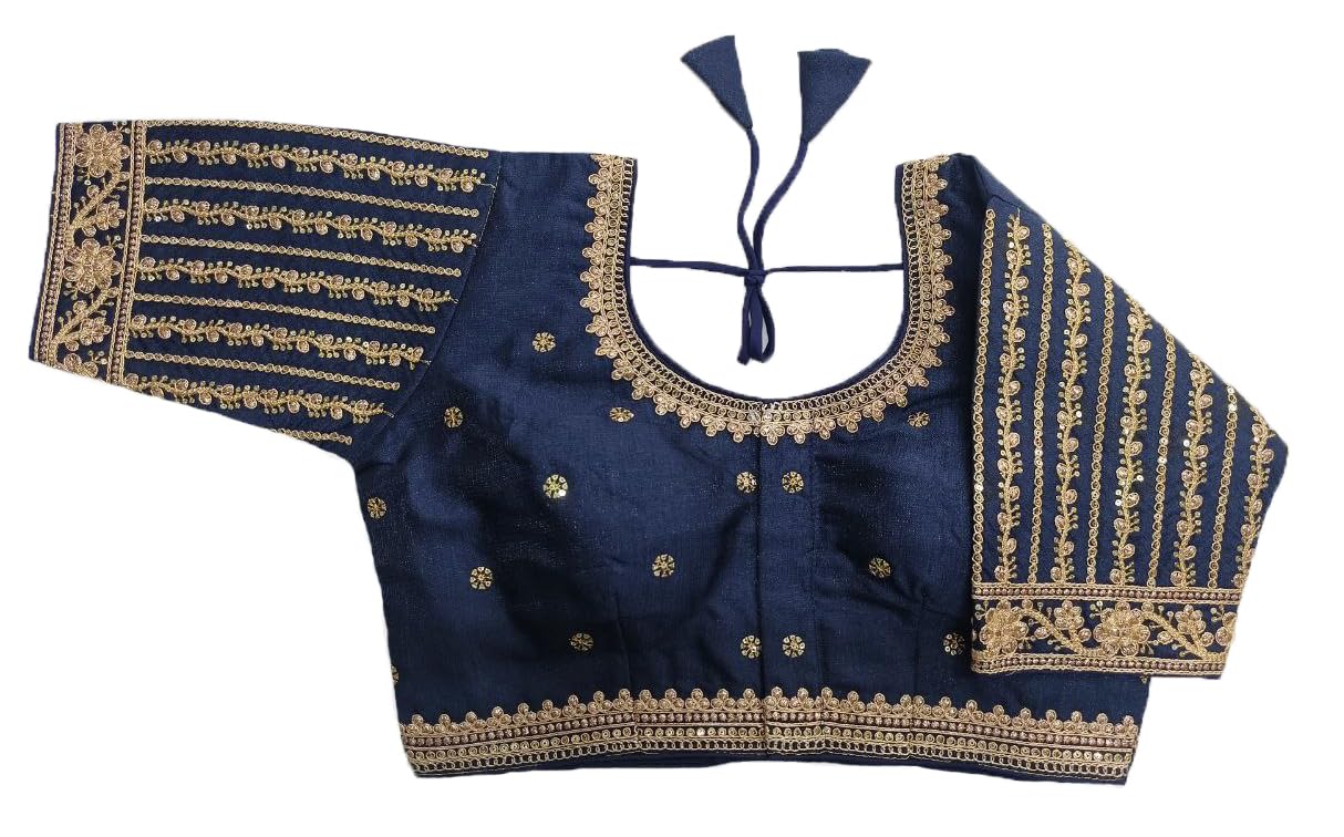 Vihu Fashion Women's Readymade Blouse Embroidery Multi Coding Gold Thread Indian Ethnic Designer Stitched Women's Saree Half Sle