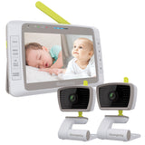 Moonybaby Split 50 Baby Monitor with 2 Cameras and Audio No WiFi Large Screen with Wide View Screen Split Auto Night Vision and Zoom Sound Activated Temperature 2-Way Talk-New