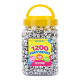Pony Beads Bulk 1200 pcs Silver Plastic Beads Bulk for Bracelet Making,Hair Braiding DIY Crafts Kandi Jewelry Key Chains and Orn