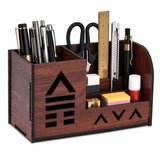 BABYBLESSING Wooden Pen Holder, MultiCompartment Desk Organiser for Stationery, Brown