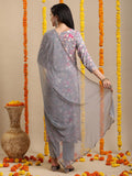 Gosriki Women'S Rayon Blend Straight Printed Kurta With Pant & Dupatta (Bhoomika Grey-Gs_M_Grey_Medium),Grey,,B0DK9PMX6R