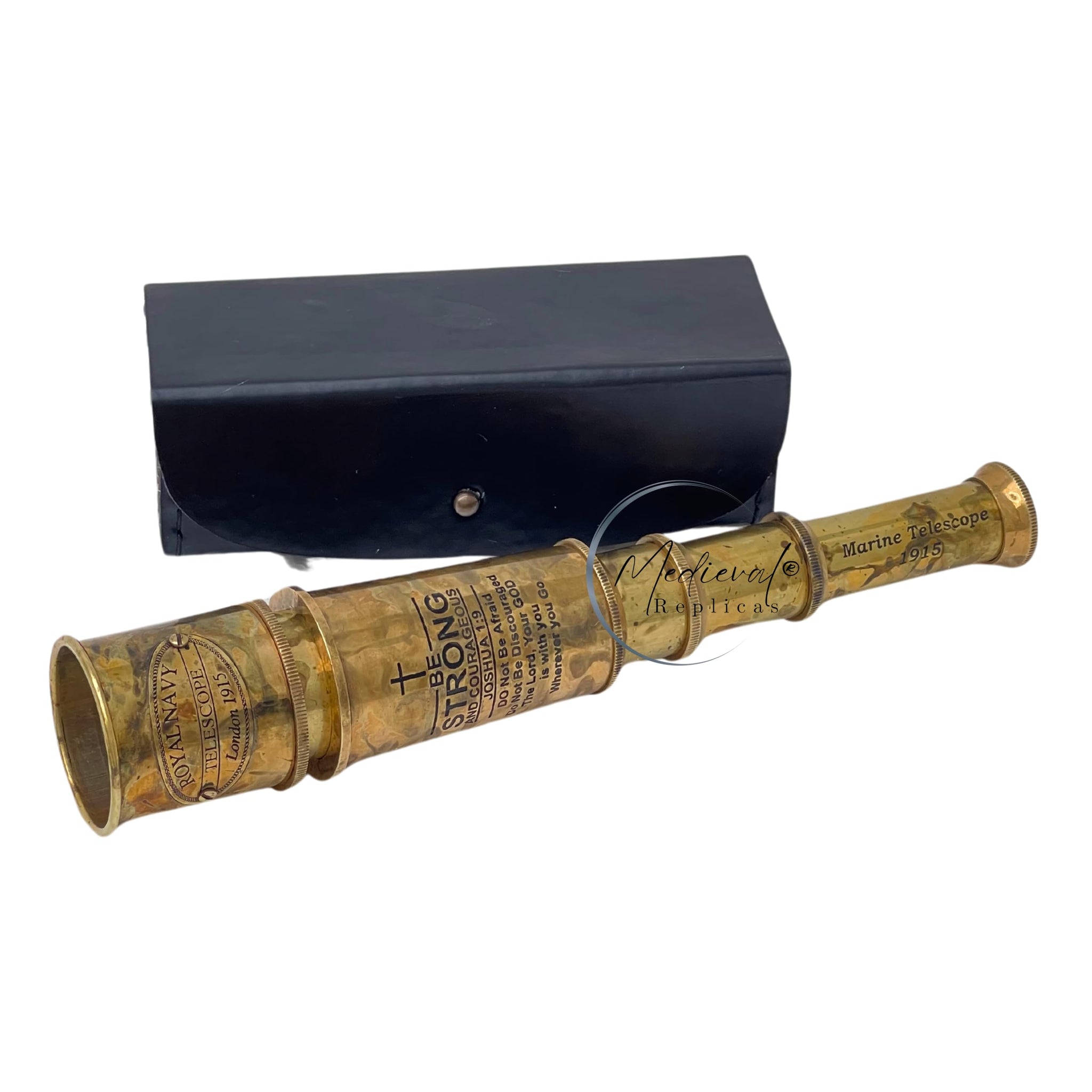 16 Spyglass Nautical Handheld Brass Telescope with Box/Case Religious Gifts for Boys - Engraved with Quote JOSHUA 1:9 - Be Str