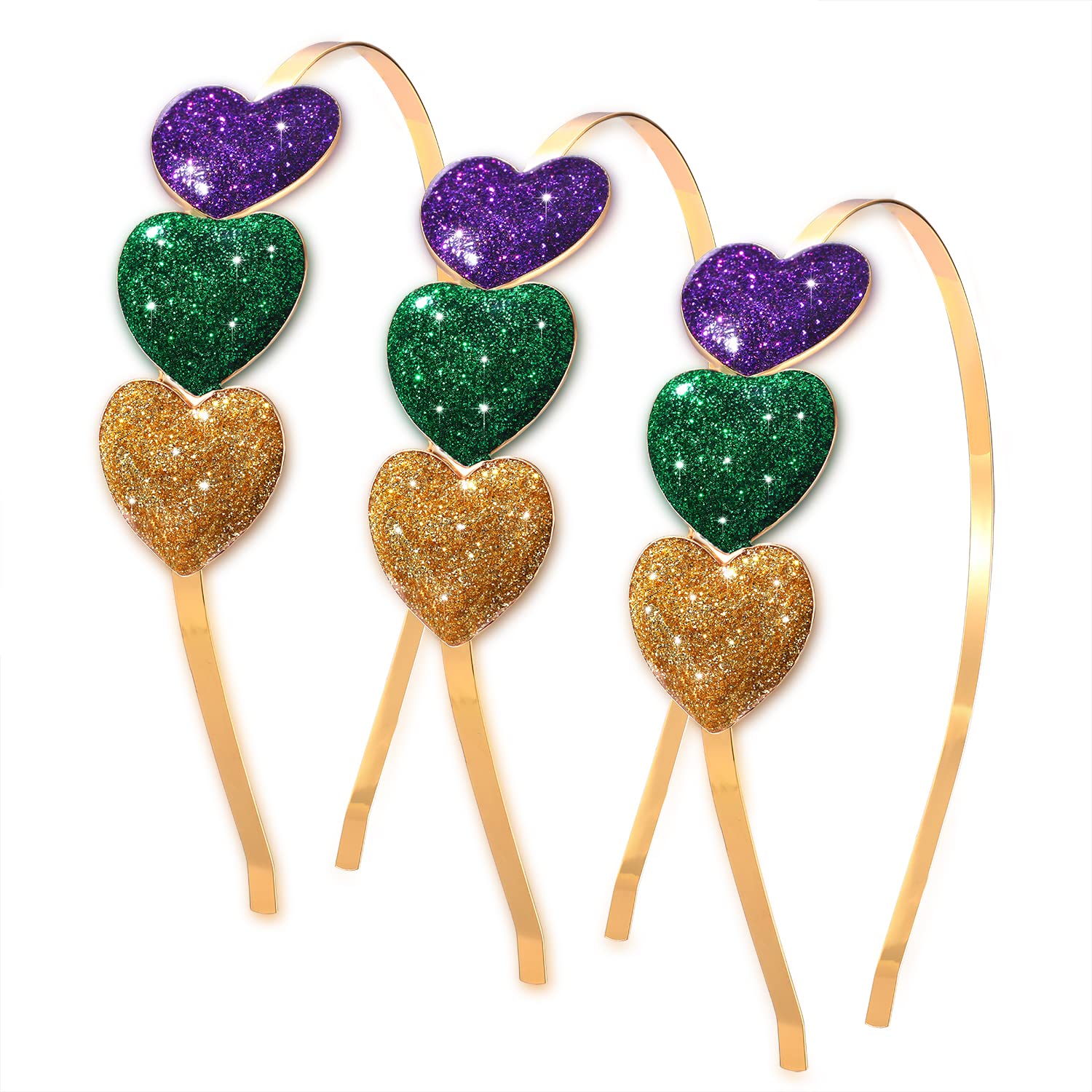 boderier 3Pack Mardi Gras Headband for Women Purple Green Gold Glitter Mardi Gras Hairband Hair Accessories(Green,Purple,Purple 