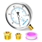 MEANLIN MEASURE 0~100Psi Stainless Steel 1/4 NPT 4 FACE DIAL Liquid Filled Pressure Gauge WOG Water Oil Air Lower Mount, with 1/