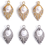 stino 40 Pieces Rhinestone Leaf Charms with Pearl, Bling Crystal Jewelry Making Supplies, Silver & Gold Plated Pendants for Earr