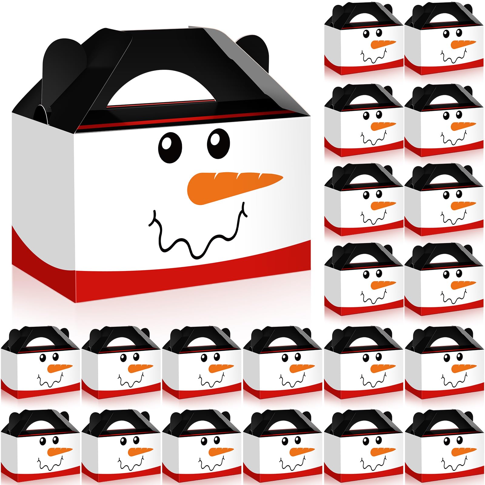 Cholemy 50 Pcs Christmas Treat Boxes with Handle Snowman Design Gift Boxes Christmas Cookie Candy Bag Xmas Party Paper Gift Wrap