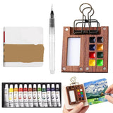 Ngi Store Mini Watercolor Paint Travel Set, 12 Color Pocket Artist Watercolour Travel Sets Painting Crafts, Wooden Grid Paint Bo