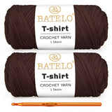 BATELO 2 Pack T-Shirt Yarn for Beginner Crochet Bags/Basket/Coaster, Thick Elastic Yarn 400g/144yds Polyester Fabric (Coffee)