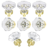 HIEMEY Gold Crystal Glass Cabinet Knobs, Satin Brass Pulls and Knobs for Cabinet Dresser Drawer(8Pcs,Octagon)